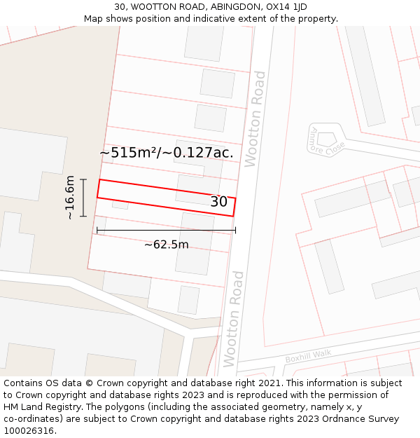 30, WOOTTON ROAD, ABINGDON, OX14 1JD: Plot and title map