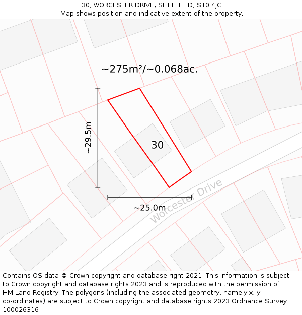30, WORCESTER DRIVE, SHEFFIELD, S10 4JG: Plot and title map