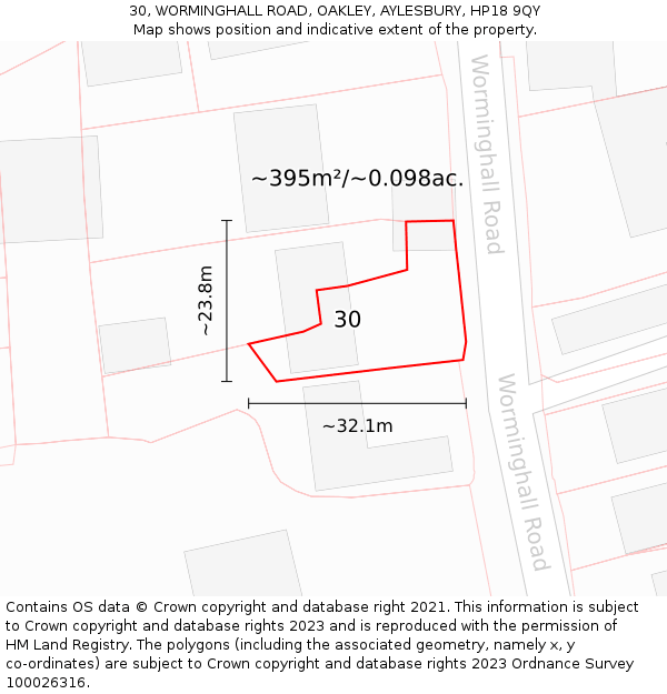 30, WORMINGHALL ROAD, OAKLEY, AYLESBURY, HP18 9QY: Plot and title map