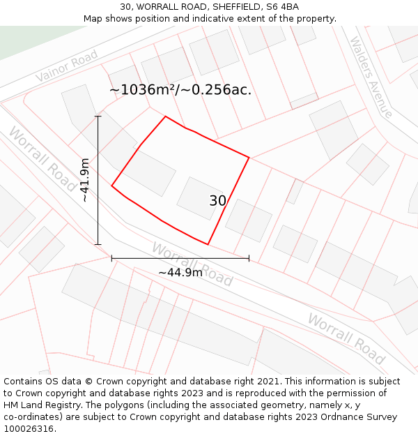 30, WORRALL ROAD, SHEFFIELD, S6 4BA: Plot and title map