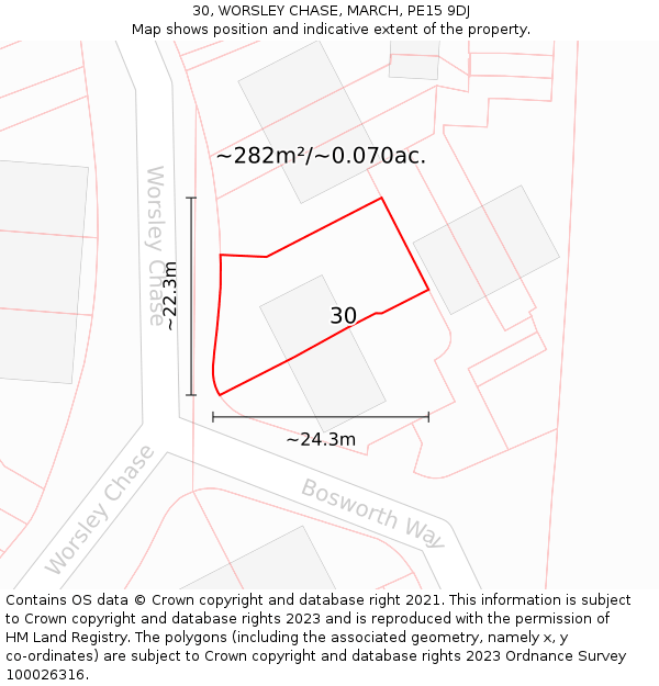 30, WORSLEY CHASE, MARCH, PE15 9DJ: Plot and title map