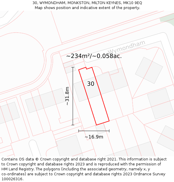 30, WYMONDHAM, MONKSTON, MILTON KEYNES, MK10 9EQ: Plot and title map