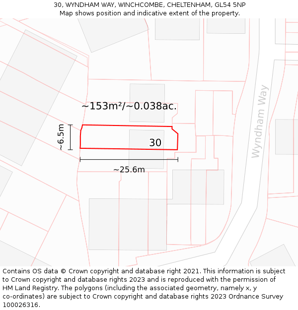 30, WYNDHAM WAY, WINCHCOMBE, CHELTENHAM, GL54 5NP: Plot and title map