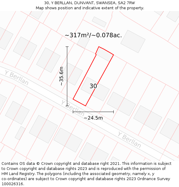 30, Y BERLLAN, DUNVANT, SWANSEA, SA2 7RW: Plot and title map