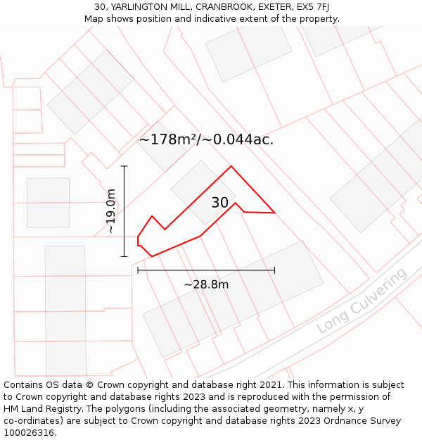 30, YARLINGTON MILL, CRANBROOK, EXETER, EX5 7FJ: Plot and title map