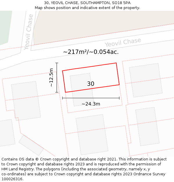 30, YEOVIL CHASE, SOUTHAMPTON, SO18 5PA: Plot and title map