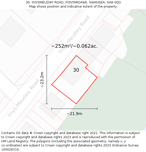 30, YNYSMEUDWY ROAD, PONTARDAWE, SWANSEA, SA8 4QD: Plot and title map
