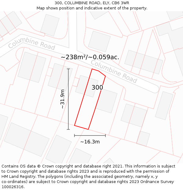 300, COLUMBINE ROAD, ELY, CB6 3WR: Plot and title map