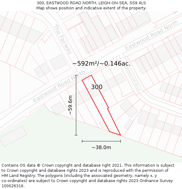 300, EASTWOOD ROAD NORTH, LEIGH-ON-SEA, SS9 4LS: Plot and title map