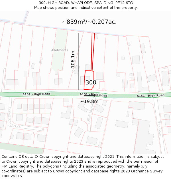300, HIGH ROAD, WHAPLODE, SPALDING, PE12 6TG: Plot and title map