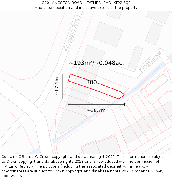 300, KINGSTON ROAD, LEATHERHEAD, KT22 7QE: Plot and title map