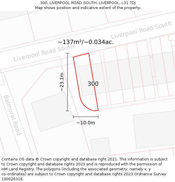 300, LIVERPOOL ROAD SOUTH, LIVERPOOL, L31 7DJ: Plot and title map