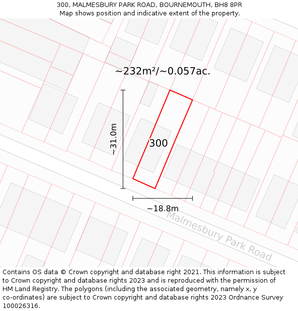300, MALMESBURY PARK ROAD, BOURNEMOUTH, BH8 8PR: Plot and title map