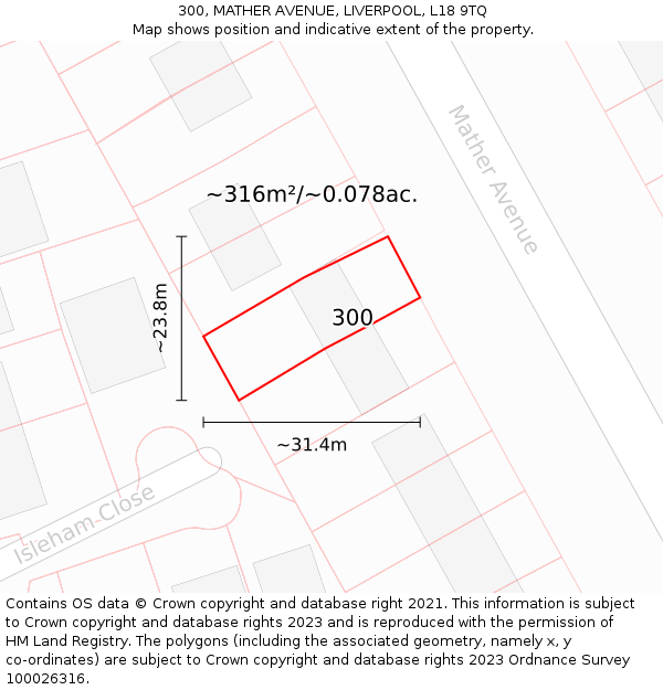 300, MATHER AVENUE, LIVERPOOL, L18 9TQ: Plot and title map