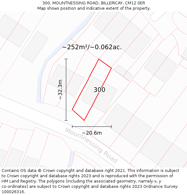 300, MOUNTNESSING ROAD, BILLERICAY, CM12 0ER: Plot and title map