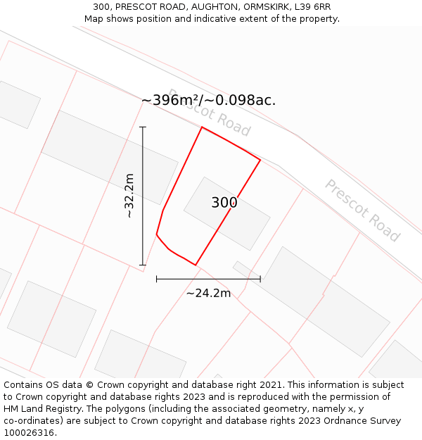300, PRESCOT ROAD, AUGHTON, ORMSKIRK, L39 6RR: Plot and title map