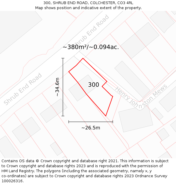 300, SHRUB END ROAD, COLCHESTER, CO3 4RL: Plot and title map