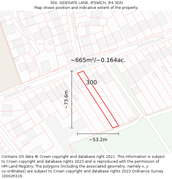 300, SIDEGATE LANE, IPSWICH, IP4 3DN: Plot and title map