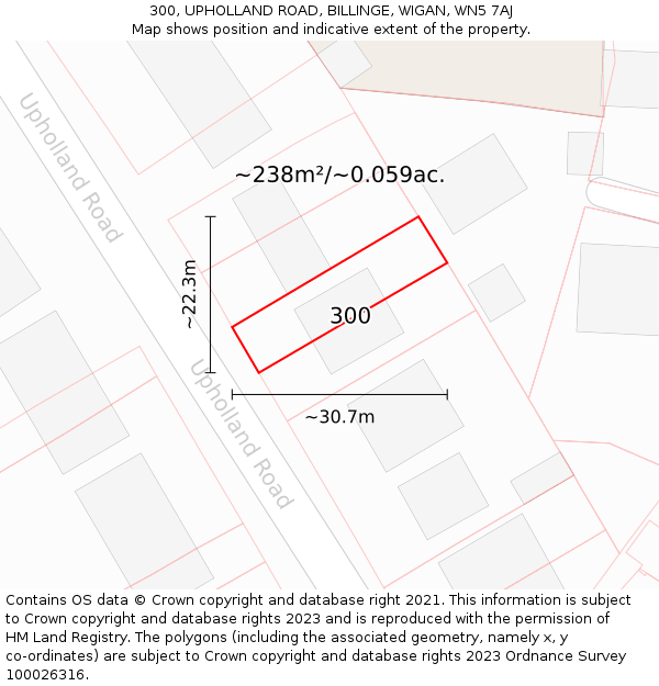 300, UPHOLLAND ROAD, BILLINGE, WIGAN, WN5 7AJ: Plot and title map