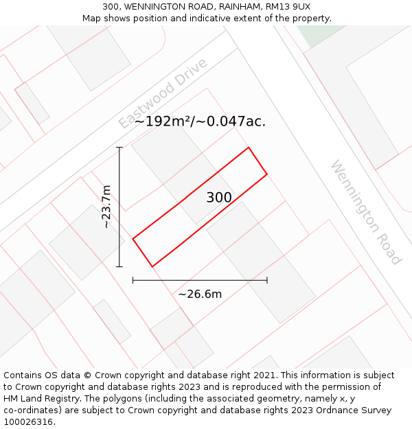 300, WENNINGTON ROAD, RAINHAM, RM13 9UX: Plot and title map