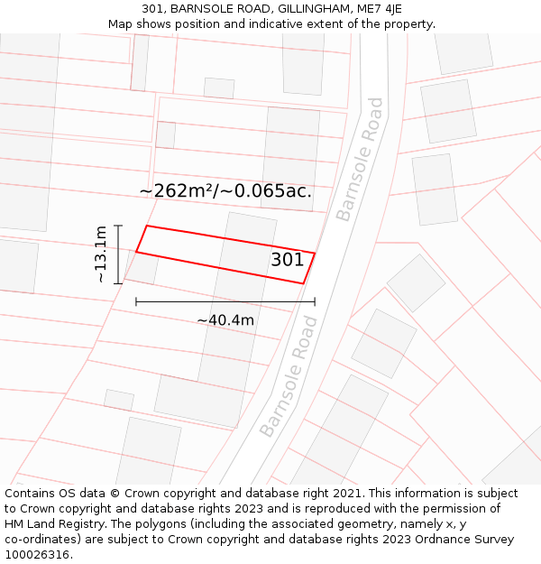 301, BARNSOLE ROAD, GILLINGHAM, ME7 4JE: Plot and title map