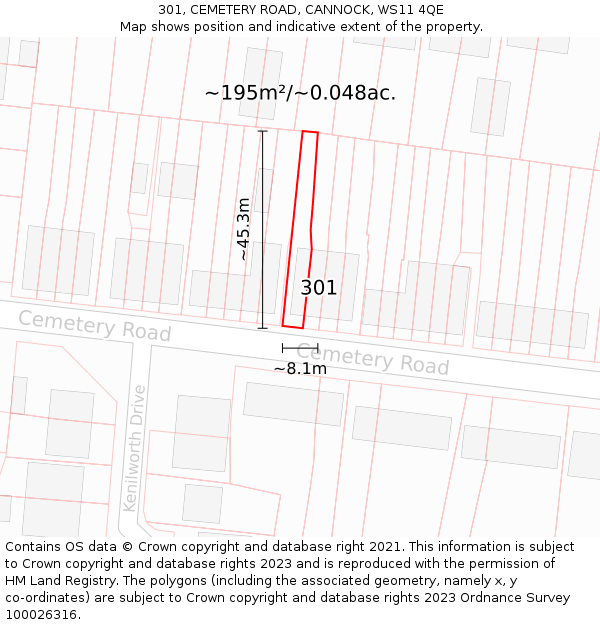 301, CEMETERY ROAD, CANNOCK, WS11 4QE: Plot and title map