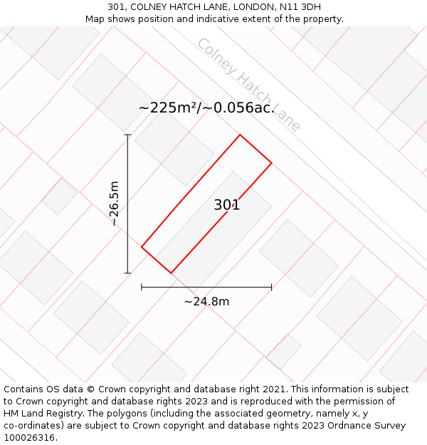 301, COLNEY HATCH LANE, LONDON, N11 3DH: Plot and title map
