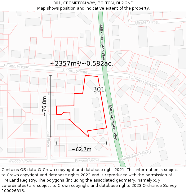 301, CROMPTON WAY, BOLTON, BL2 2ND: Plot and title map
