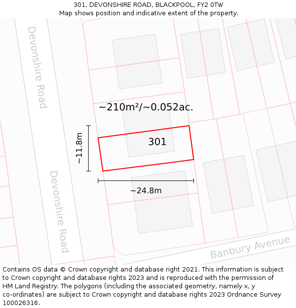 301, DEVONSHIRE ROAD, BLACKPOOL, FY2 0TW: Plot and title map