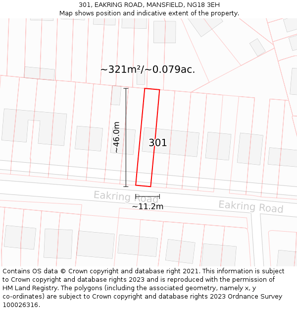 301, EAKRING ROAD, MANSFIELD, NG18 3EH: Plot and title map