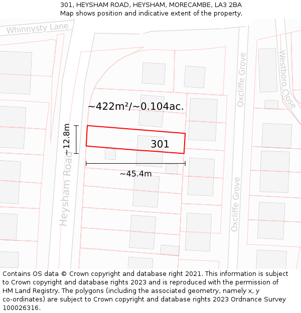 301, HEYSHAM ROAD, HEYSHAM, MORECAMBE, LA3 2BA: Plot and title map