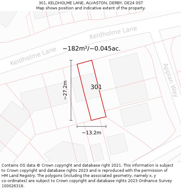 301, KELDHOLME LANE, ALVASTON, DERBY, DE24 0ST: Plot and title map