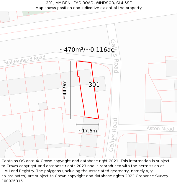 301, MAIDENHEAD ROAD, WINDSOR, SL4 5SE: Plot and title map