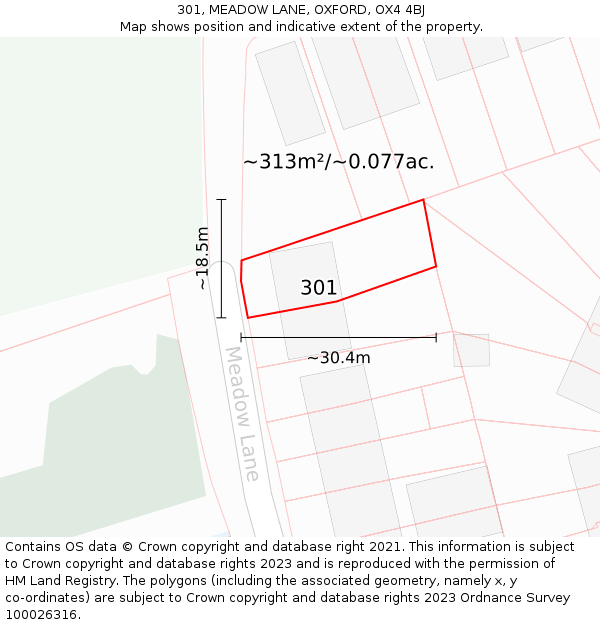 301, MEADOW LANE, OXFORD, OX4 4BJ: Plot and title map