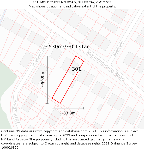 301, MOUNTNESSING ROAD, BILLERICAY, CM12 0ER: Plot and title map