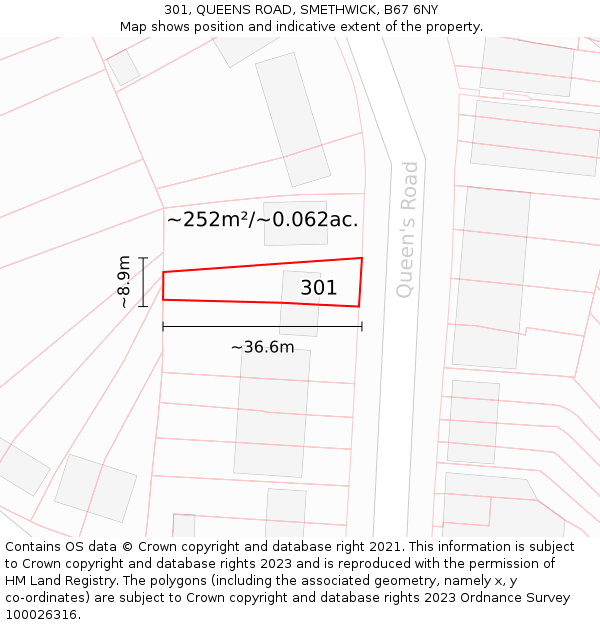 301, QUEENS ROAD, SMETHWICK, B67 6NY: Plot and title map