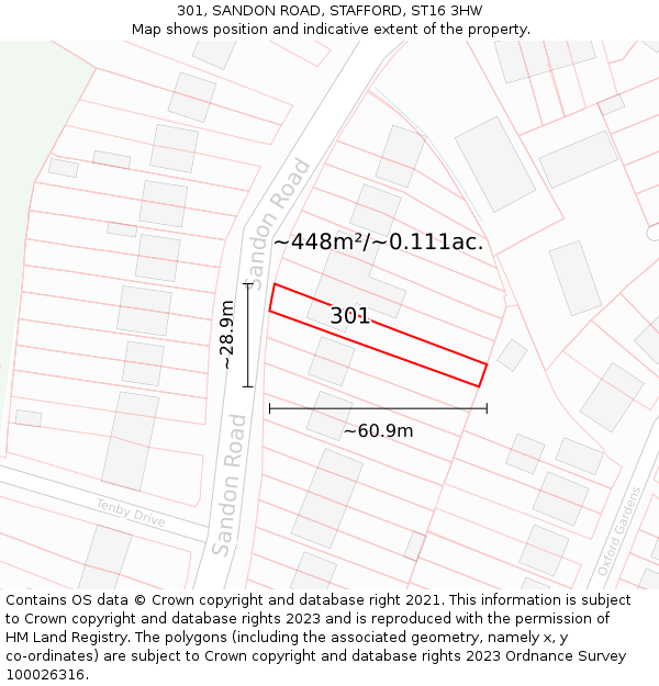 301, SANDON ROAD, STAFFORD, ST16 3HW: Plot and title map
