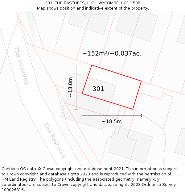 301, THE PASTURES, HIGH WYCOMBE, HP13 5RR: Plot and title map
