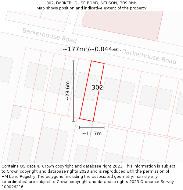 302, BARKERHOUSE ROAD, NELSON, BB9 9NN: Plot and title map