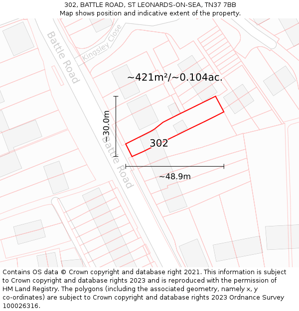 302, BATTLE ROAD, ST LEONARDS-ON-SEA, TN37 7BB: Plot and title map