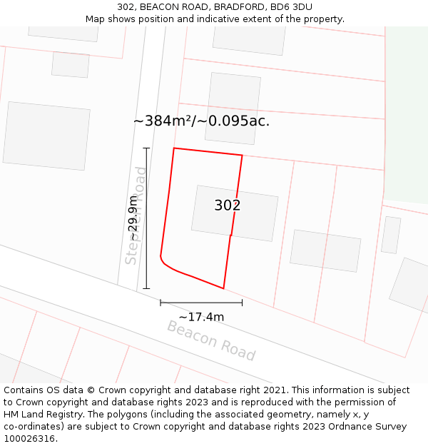 302, BEACON ROAD, BRADFORD, BD6 3DU: Plot and title map