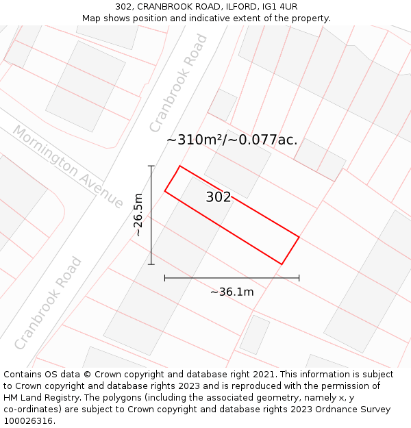 302, CRANBROOK ROAD, ILFORD, IG1 4UR: Plot and title map