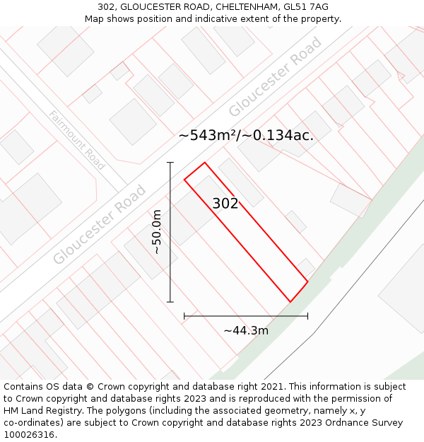 302, GLOUCESTER ROAD, CHELTENHAM, GL51 7AG: Plot and title map