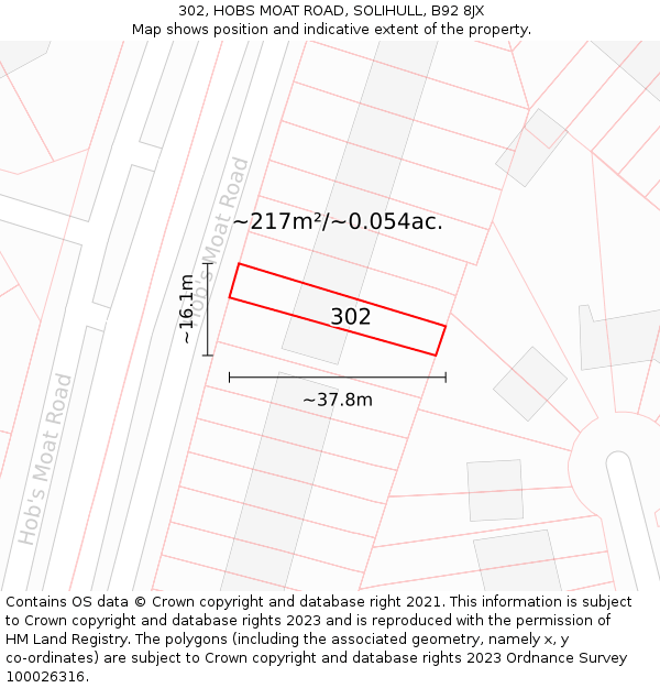 302, HOBS MOAT ROAD, SOLIHULL, B92 8JX: Plot and title map
