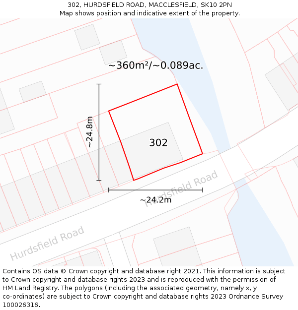 302, HURDSFIELD ROAD, MACCLESFIELD, SK10 2PN: Plot and title map