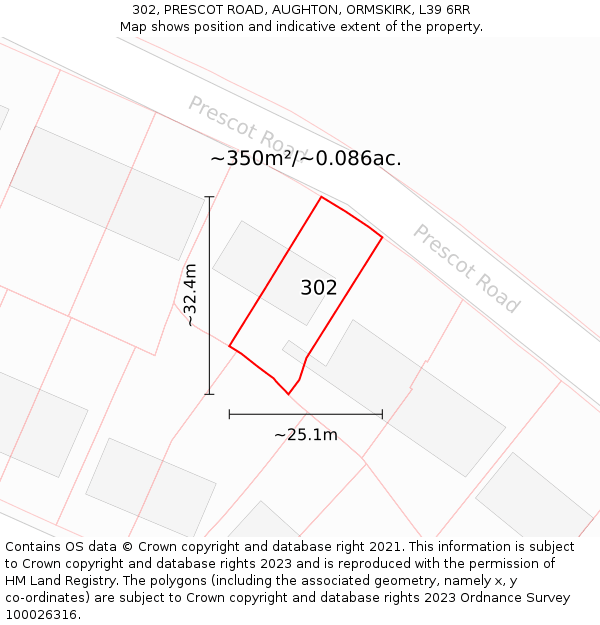 302, PRESCOT ROAD, AUGHTON, ORMSKIRK, L39 6RR: Plot and title map