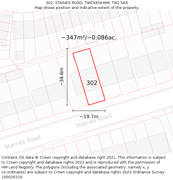 302, STAINES ROAD, TWICKENHAM, TW2 5AS: Plot and title map