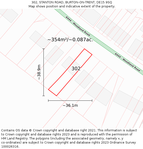 302, STANTON ROAD, BURTON-ON-TRENT, DE15 9SQ: Plot and title map