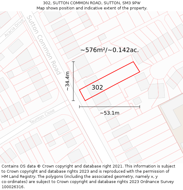 302, SUTTON COMMON ROAD, SUTTON, SM3 9PW: Plot and title map