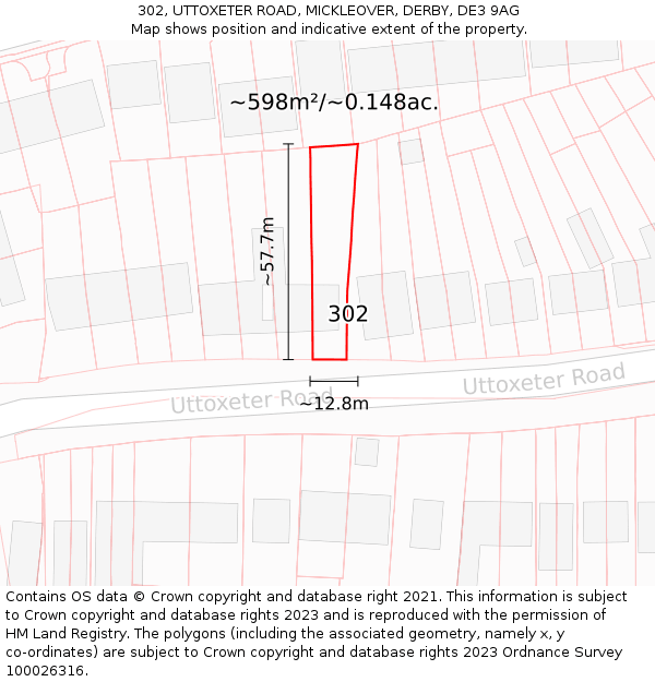 302, UTTOXETER ROAD, MICKLEOVER, DERBY, DE3 9AG: Plot and title map